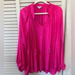Crown & Ivy - Hot Pink Cheetah Print Silk Blouse